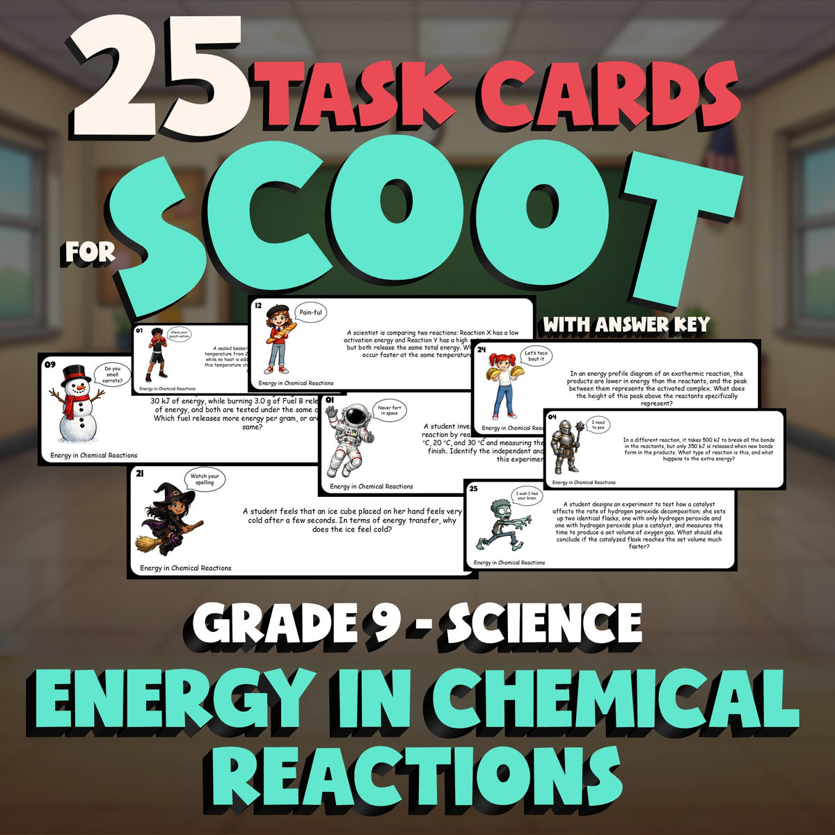 Energy in Chemical Reactions SCOOT TASK CARDS Science Game - No Prep Grade 9