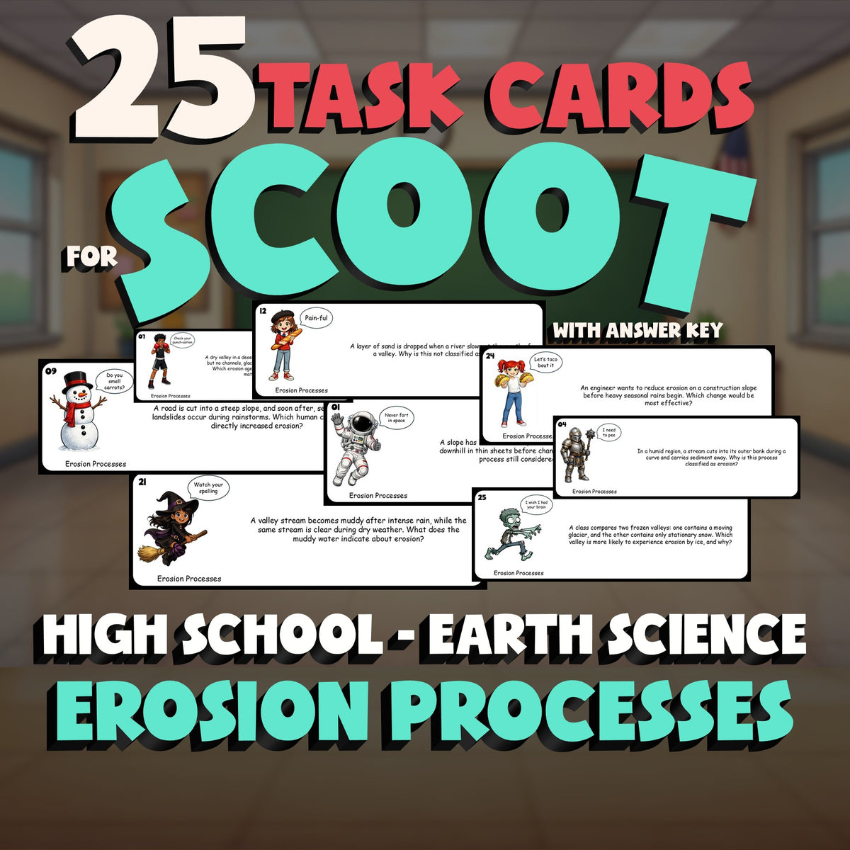 Erosion Processes SCOOT TASK CARDS Game - No Prep Earth Science Review Activity