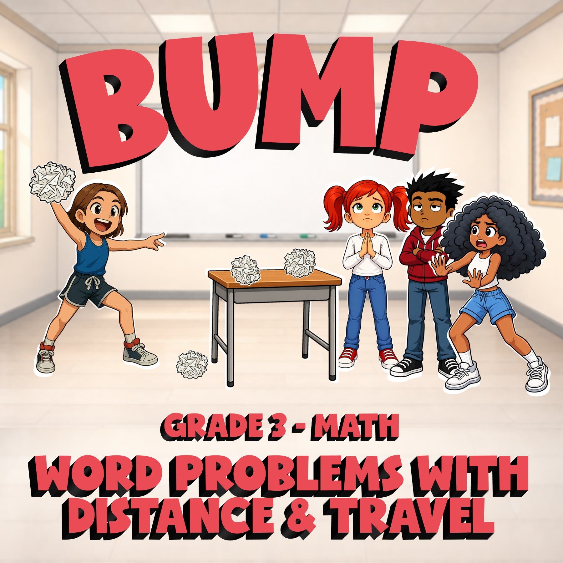 Word Problems with Distance & Travel BUMP Math Game - No Prep Grade 3 Review