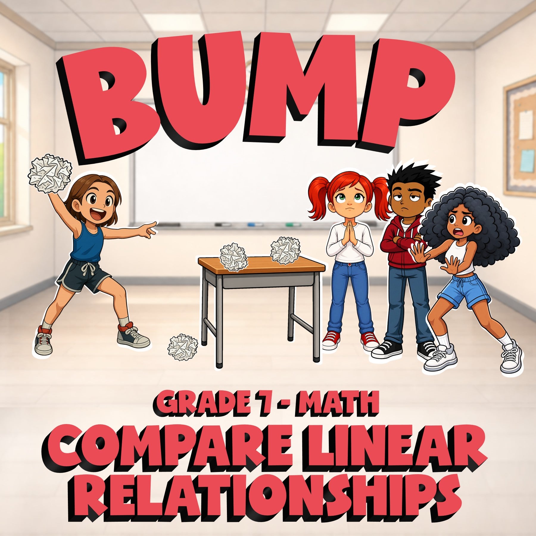 Compare Linear Relationships BUMP Math Game - No Prep Grade 7 Review Activity