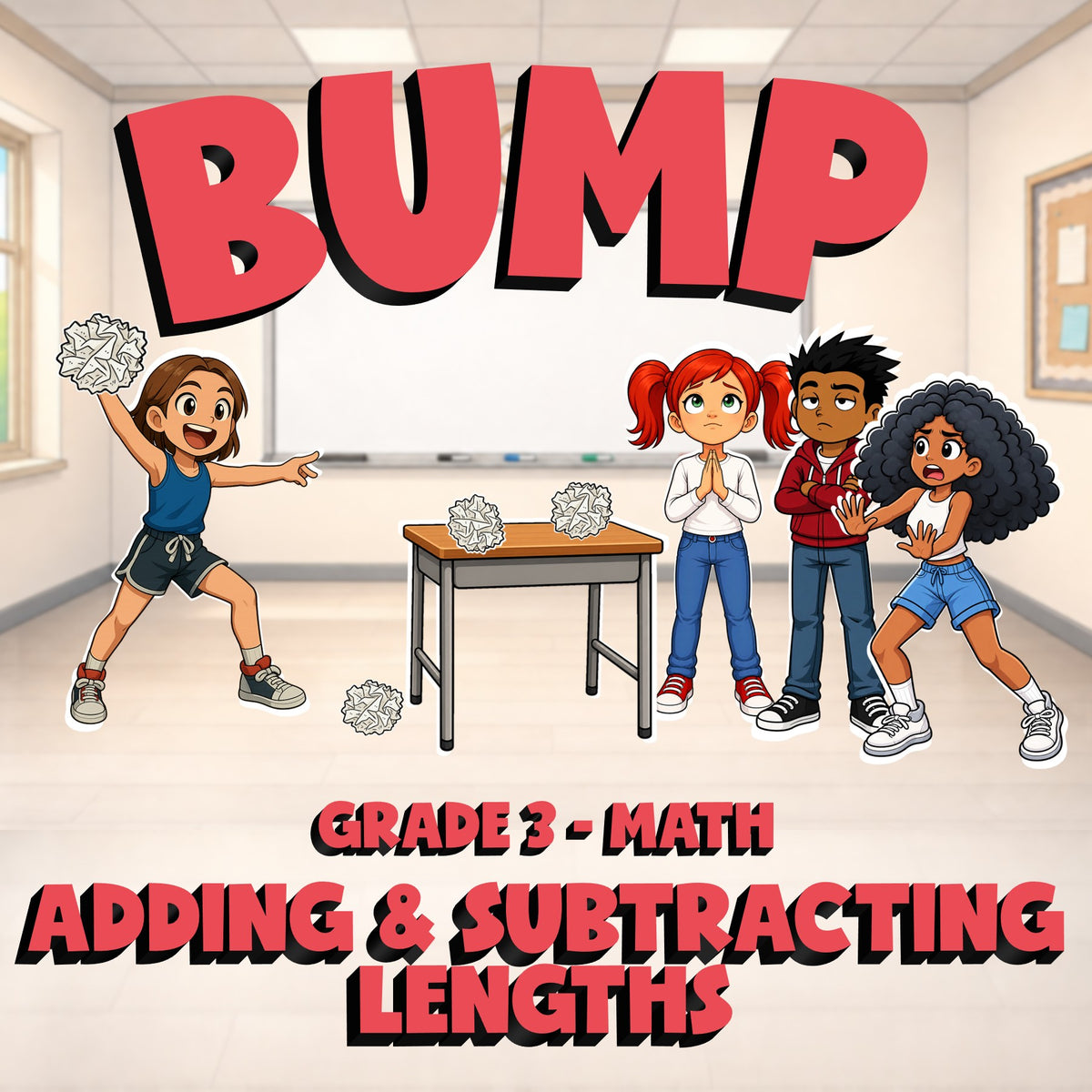 Adding & Subtracting Lengths BUMP Math Game - No Prep Grade 3 Review Activity