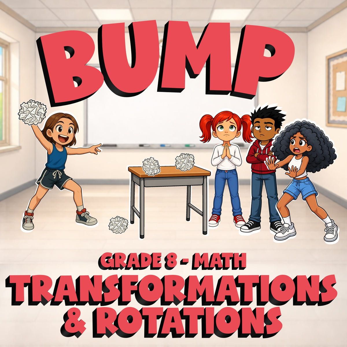 Transformations & Rotations BUMP Math Game - No Prep Grade 8 Review Activity