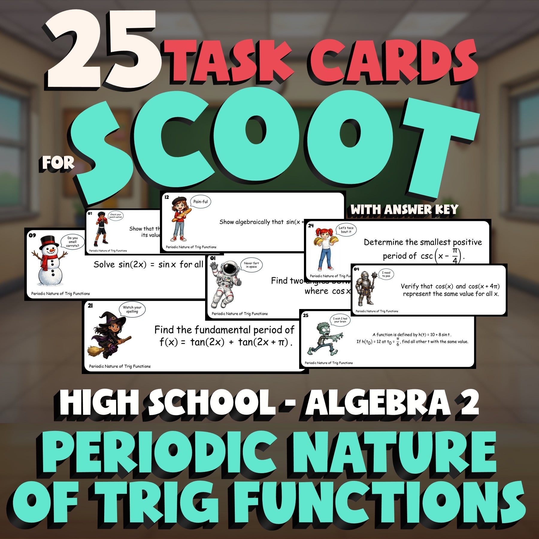 Periodic Nature of Trig Functions SCOOT TASK CARDS Math Game - No Prep Algebra 2
