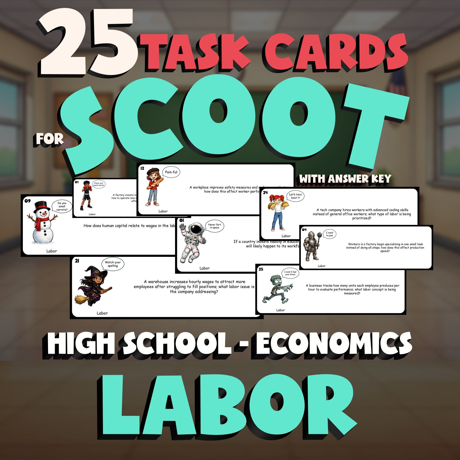 Labor SCOOT TASK CARDS Economics Game - No Prep Review Activity