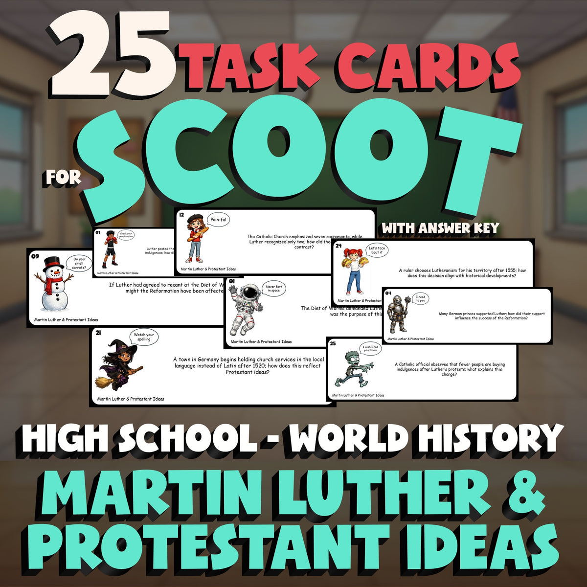 Martin Luther & Protestant Ideas SCOOT TASK CARDS Game - No Prep World History