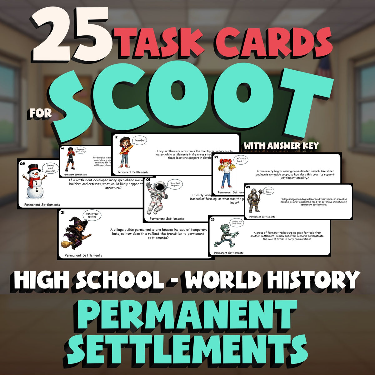 Permanent Settlements SCOOT TASK CARDS Game - No Prep World History Review