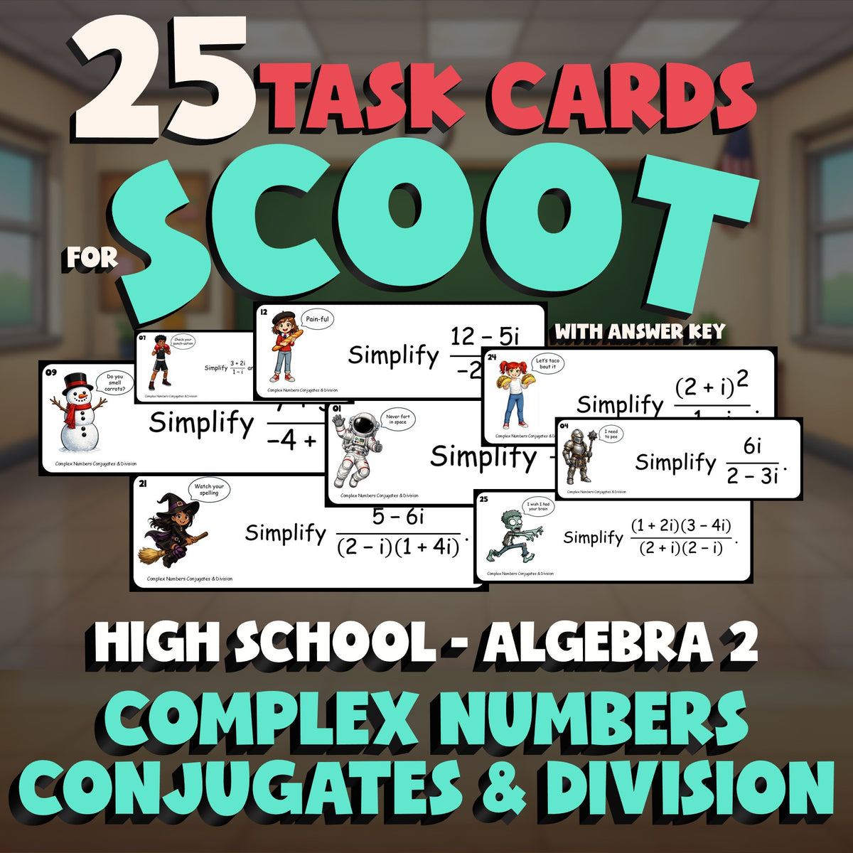 Complex Numbers Conjugates & Division SCOOT TASK CARDS Math Game - Algebra 2