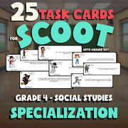 Specialization SCOOT TASK CARDS Socials Game - No Prep Grade 4 Review Activity
