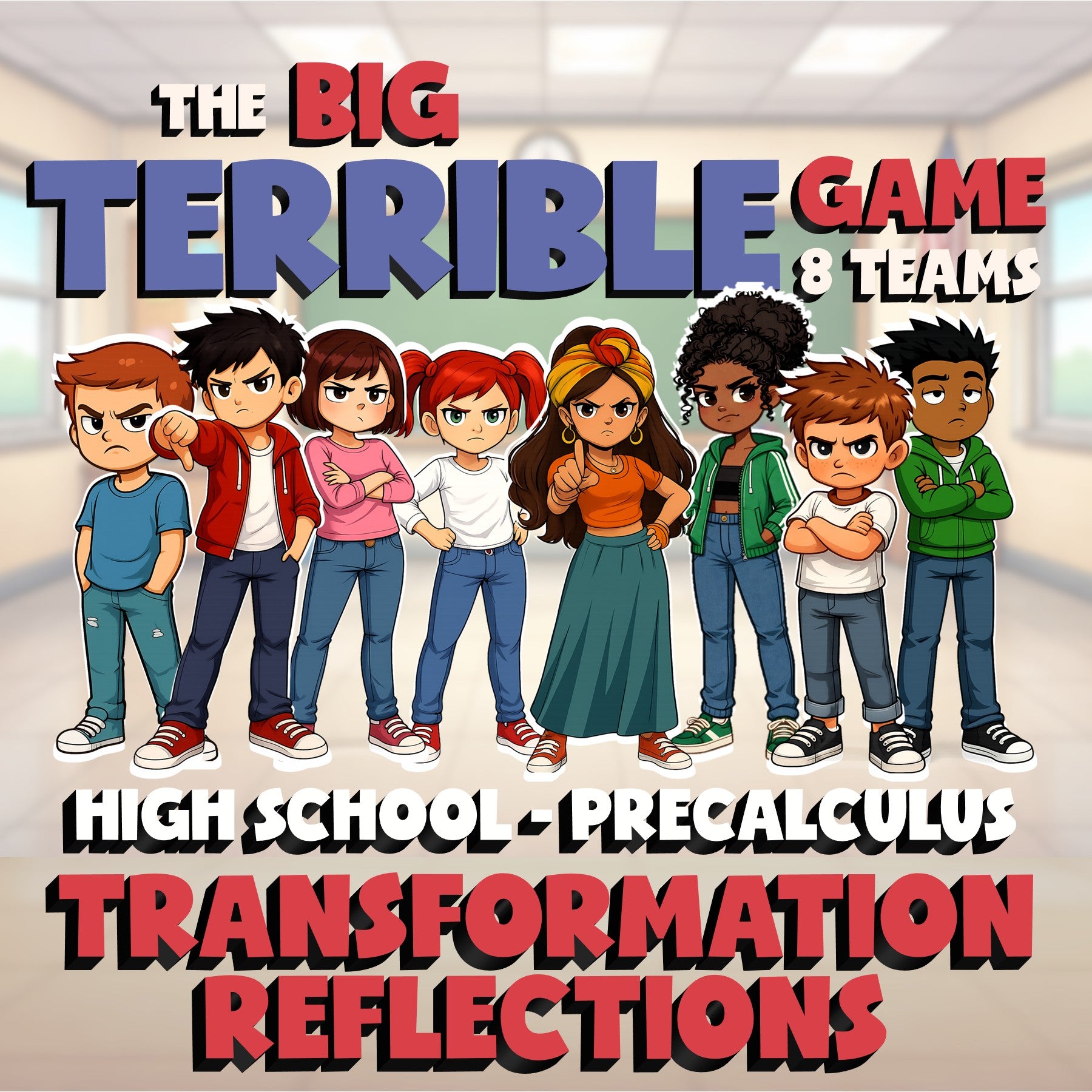Transformation Reflections BIG TERRIBLE GAME - No Prep PreCalculus Math Review