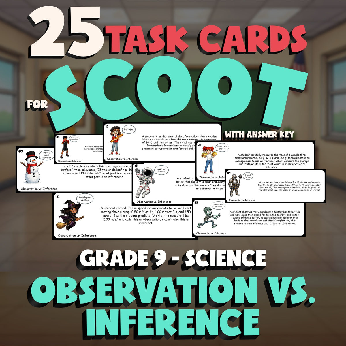 Observation vs. Inference SCOOT TASK CARDS Science Game - No Prep Grade 9 Review