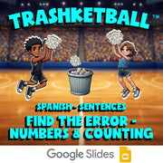 Find the Error - Numbers & Counting TRASHKETBALL Spanish Game - No Prep Exercise