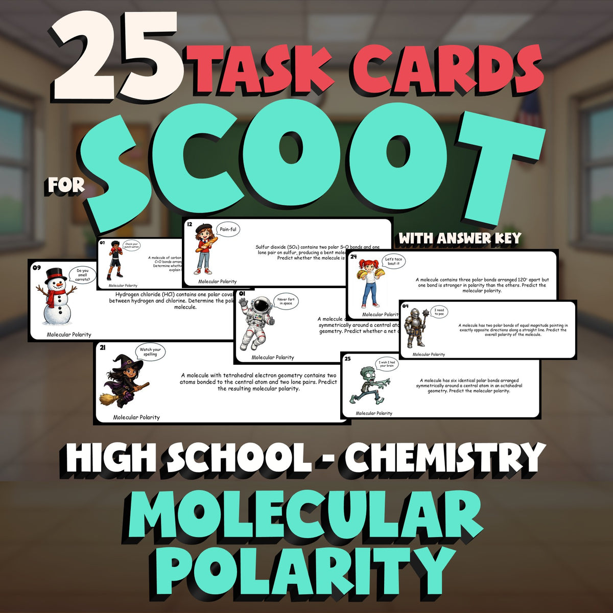 Molecular Polarity SCOOT TASK CARDS Science Game - No Prep Chemistry Review