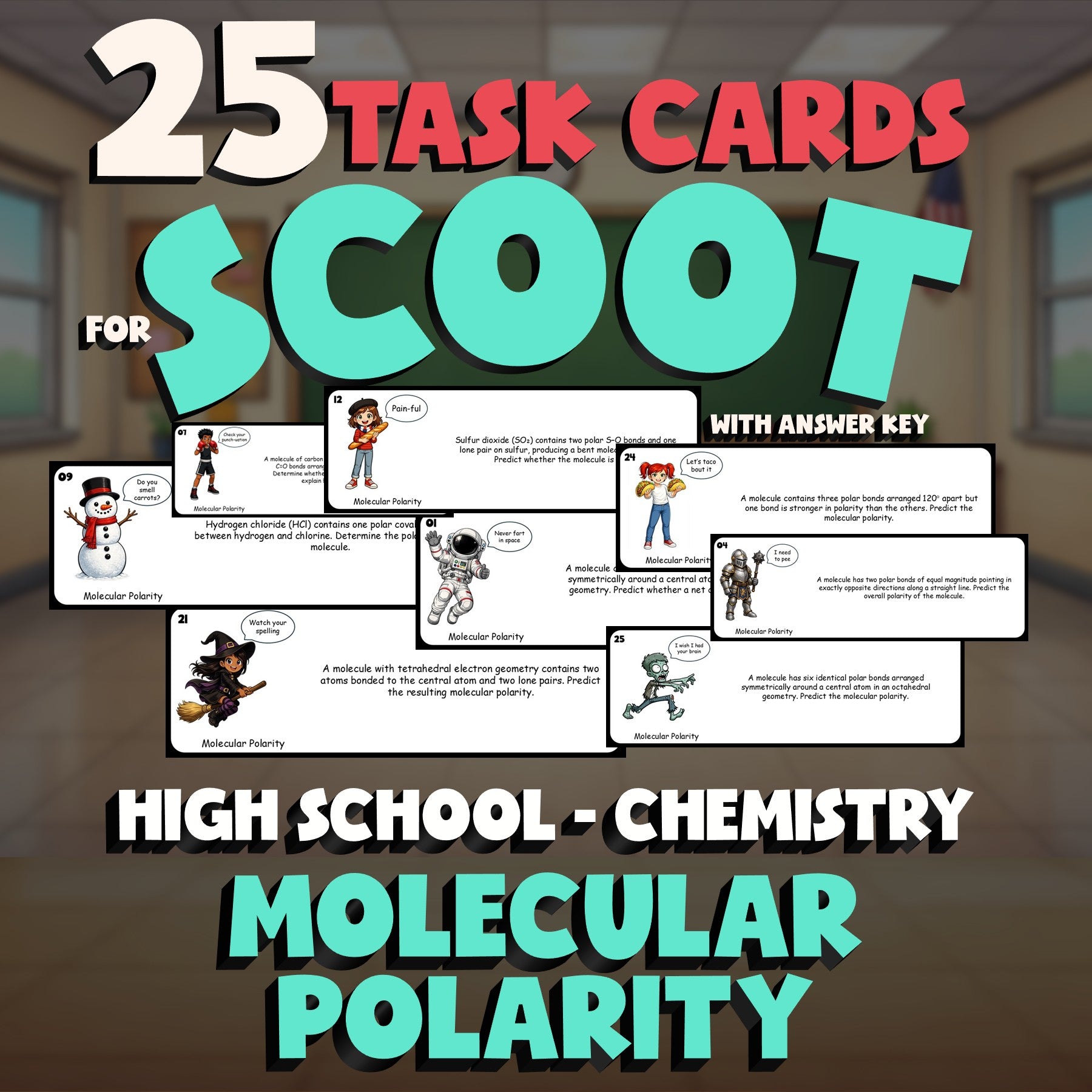 Molecular Polarity SCOOT TASK CARDS Science Game - No Prep Chemistry Review