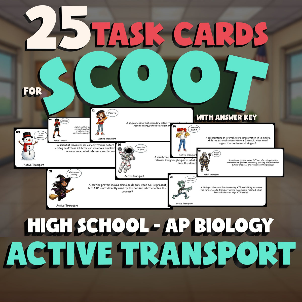 Active Transport SCOOT TASK CARDS Science Game - No Prep AP Biology Review