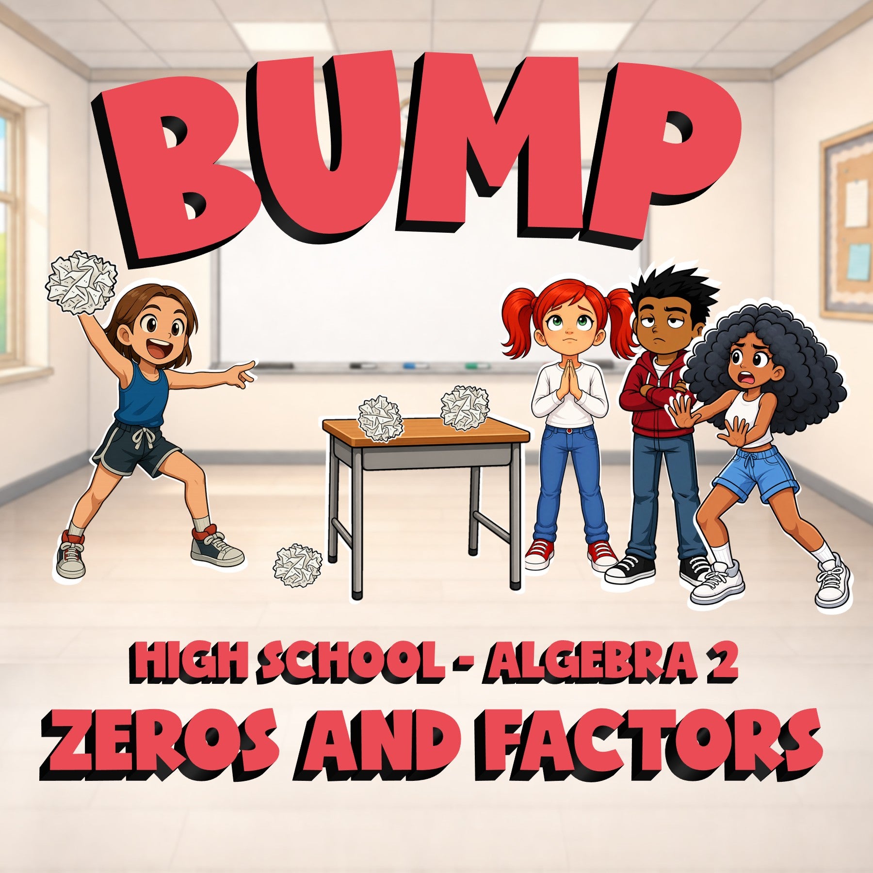 Zeros and Factors BUMP Math Game - No Prep Algebra 2 Review Activity
