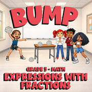 Expressions with Fractions BUMP Math Game - No Prep Grade 5 Review Activity