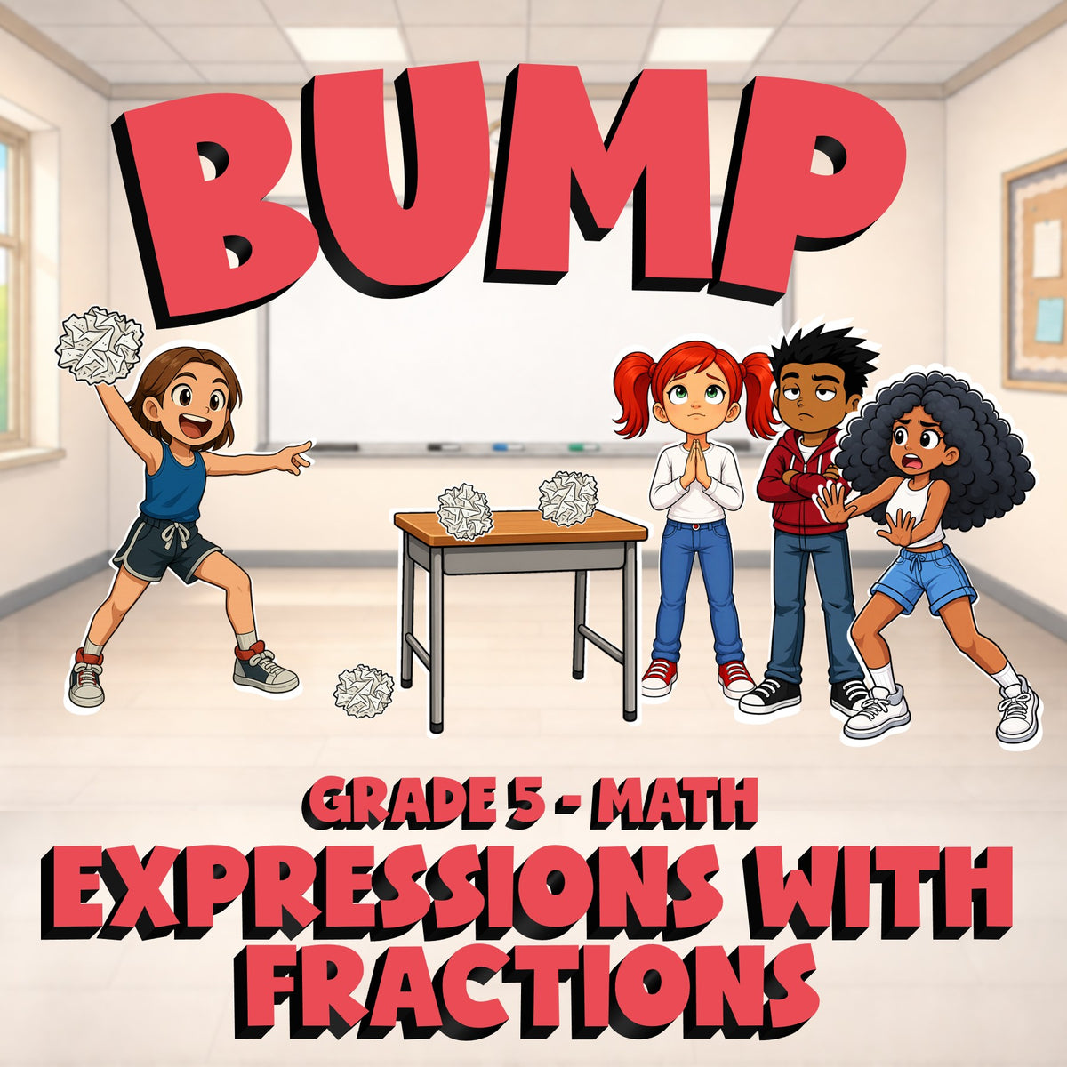 Expressions with Fractions BUMP Math Game - No Prep Grade 5 Review Activity