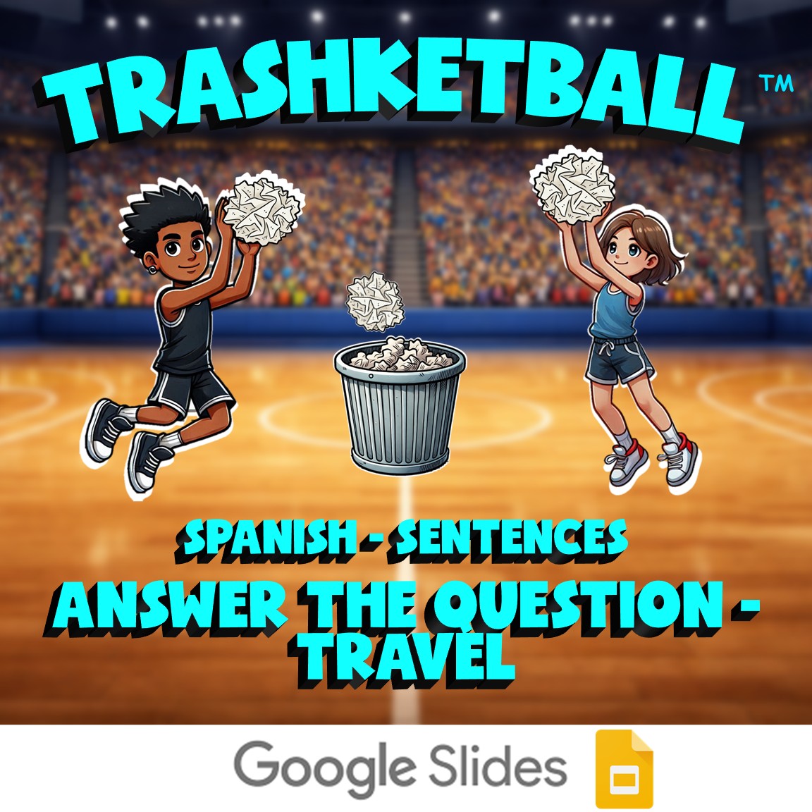 Answer the Question - Travel TRASHKETBALL Spanish Game - No Prep Exercise