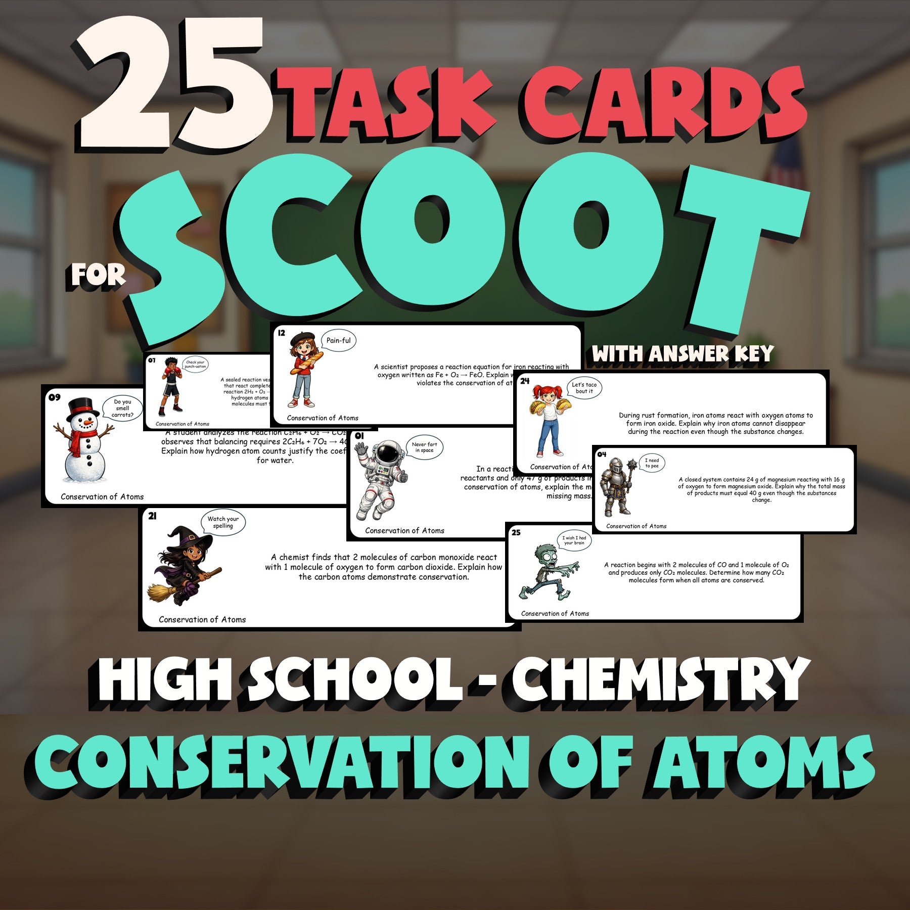Conservation of Atoms SCOOT TASK CARDS Science Game - No Prep Chemistry Review