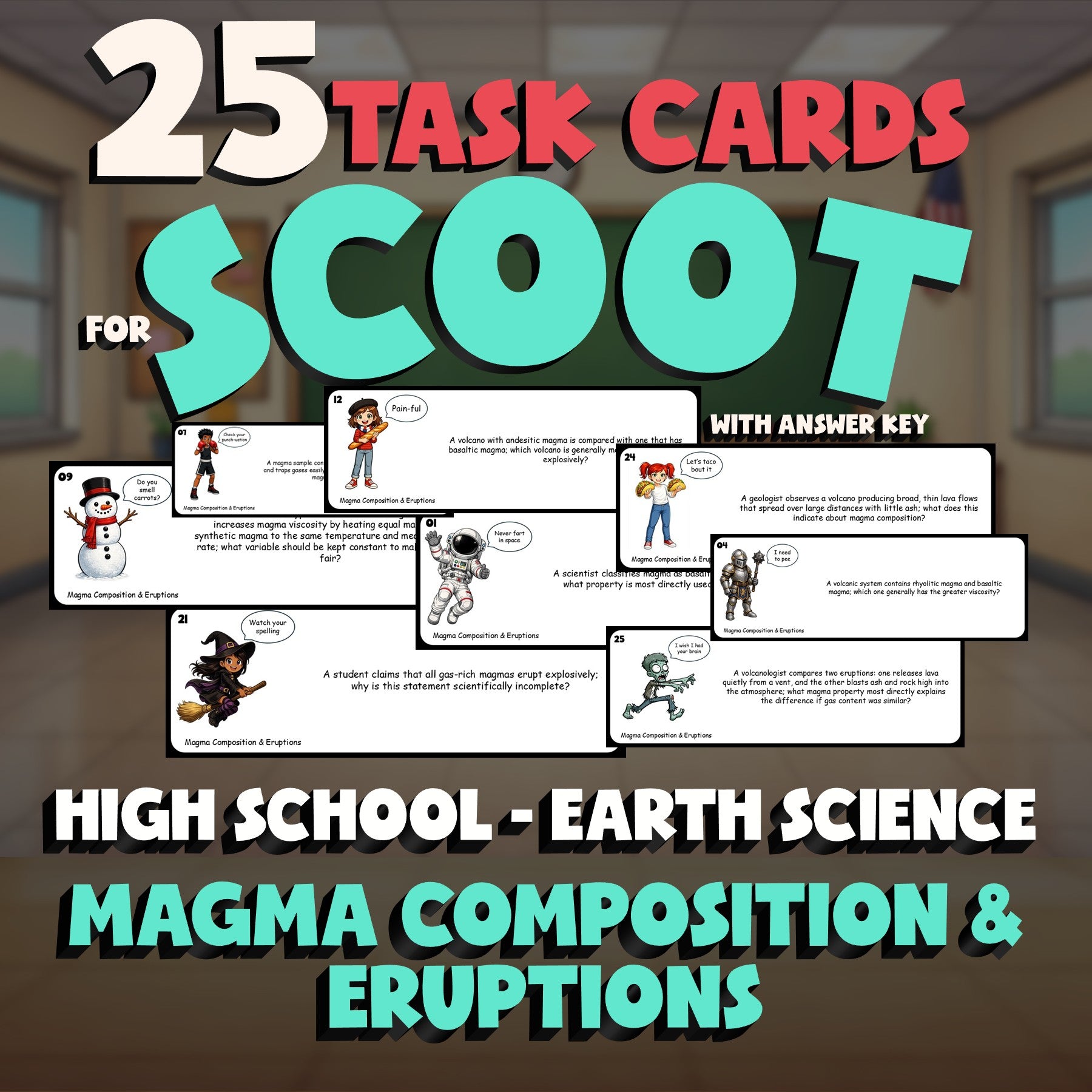 Magma Composition & Eruptions SCOOT TASK CARDS Game - No Prep Earth Science