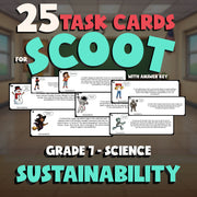 Sustainability SCOOT TASK CARDS Science Game - No Prep Grade 7 Review Activity