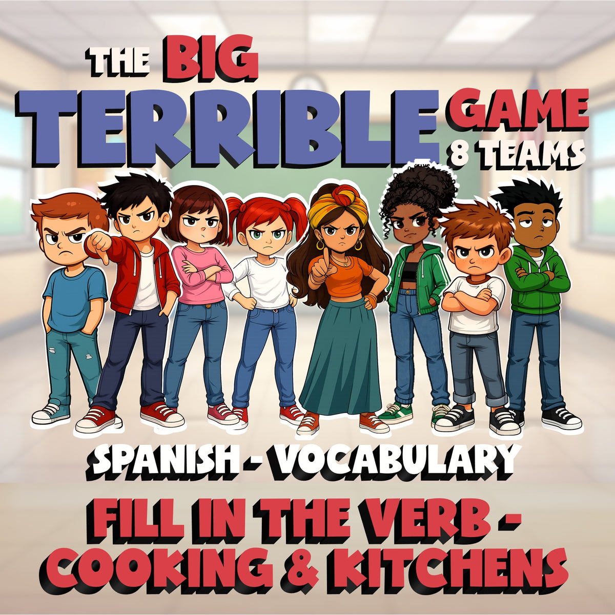 Fill In The Verb - Cooking & Kitchens BIG TERRIBLE GAME - Spanish Exercise
