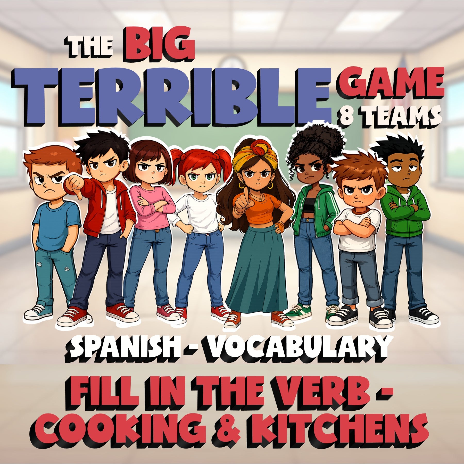 Fill In The Verb - Cooking & Kitchens BIG TERRIBLE GAME - Spanish Exercise