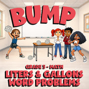 Liters & Gallons Word Problems BUMP Math Game - No Prep Grade 5 Review Activity