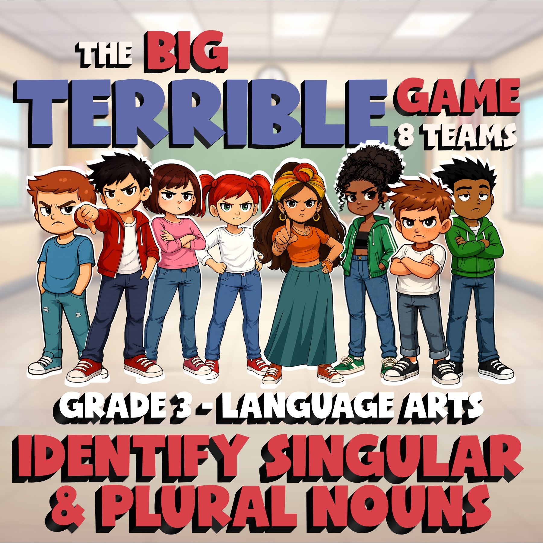 Identify Singular & Plural Nouns BIG TERRIBLE GAME - No Prep Grade 3 ELA Review