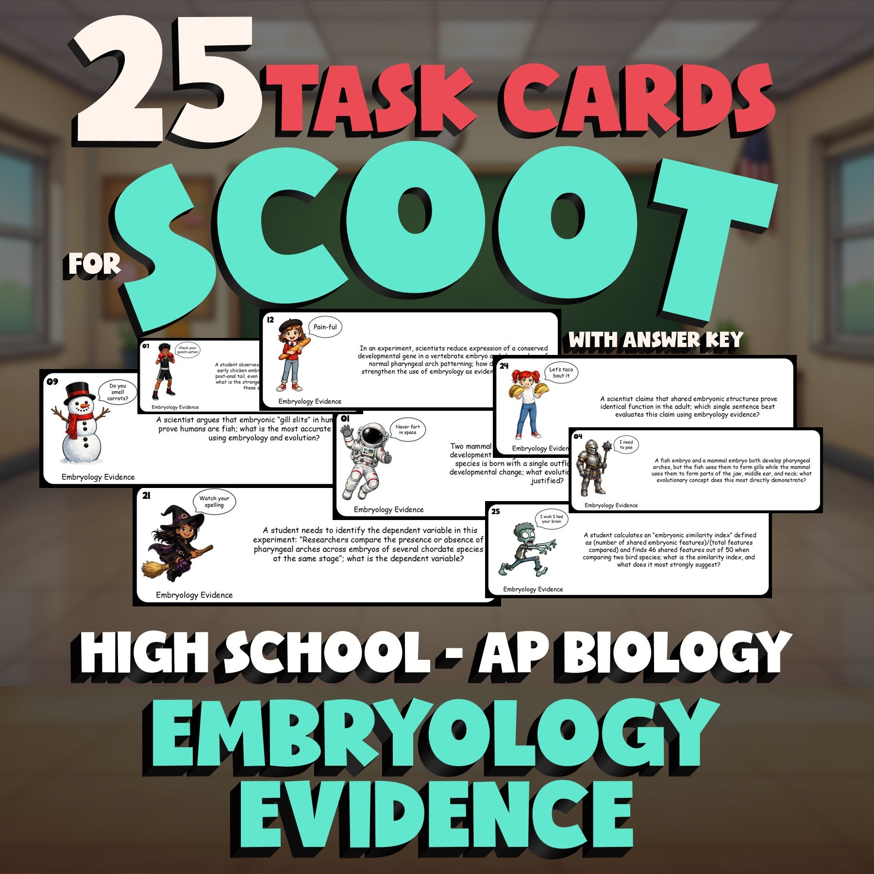 Embryology Evidence SCOOT TASK CARDS Science Game - No Prep AP Biology Review