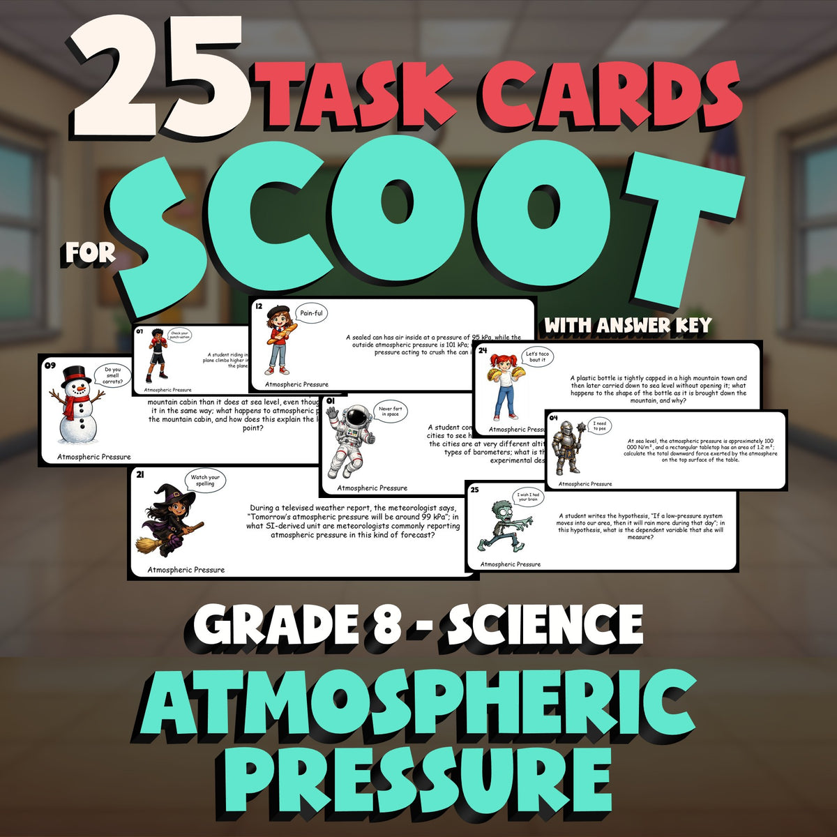 Atmospheric Pressure SCOOT TASK CARDS Science Game - No Prep Grade 8 Review