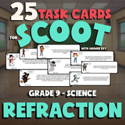 Refraction SCOOT TASK CARDS Science Game - No Prep Grade 9 Review Activity