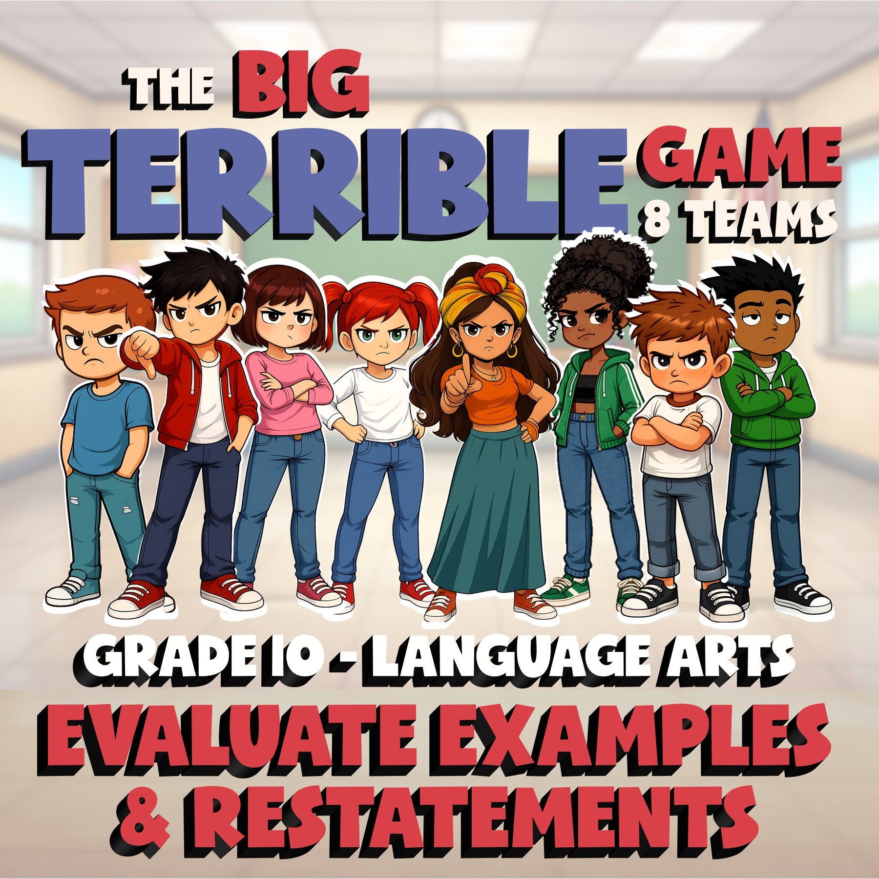 Evaluate Examples & Restatements BIG TERRIBLE GAME - No Prep Grade 10 ELA Review