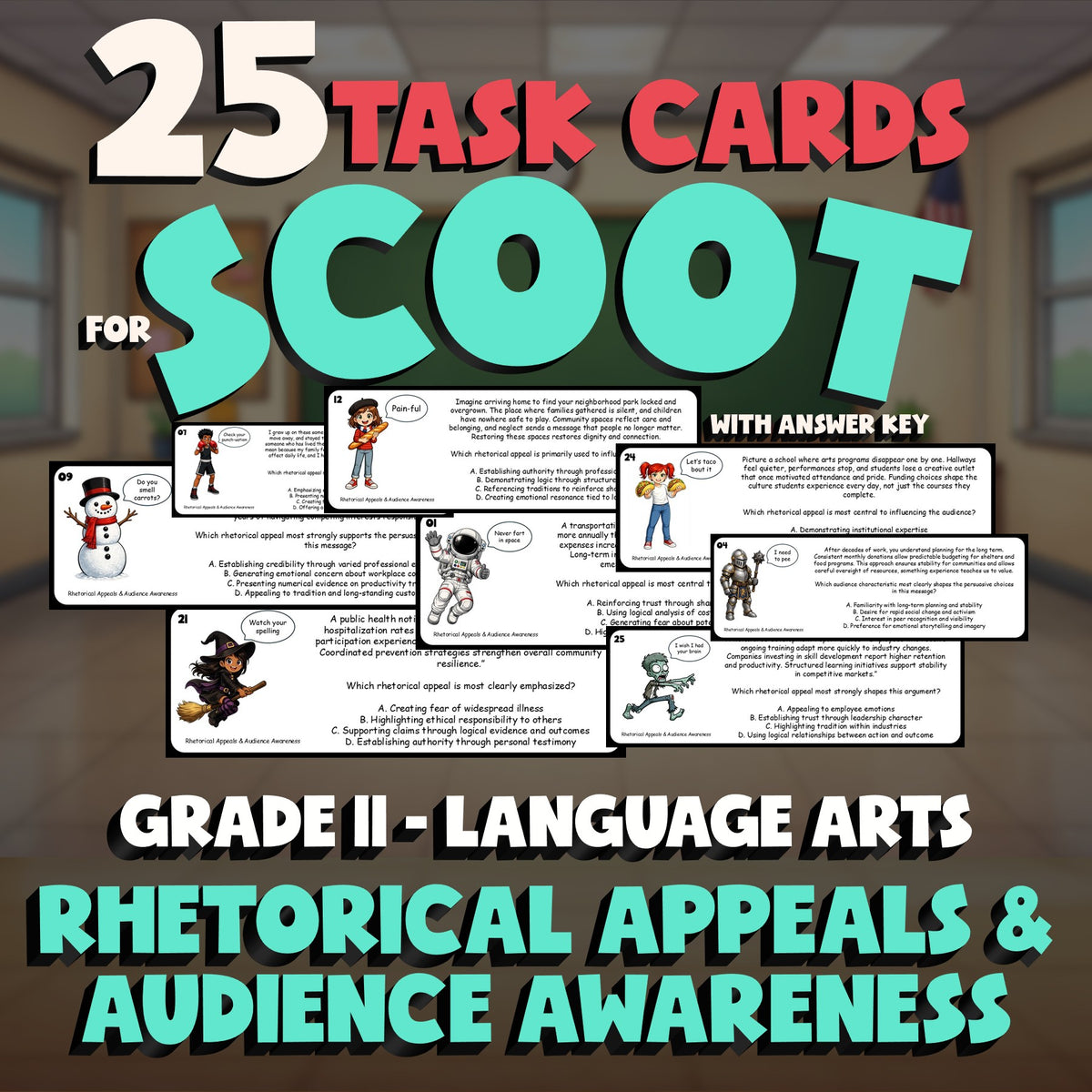 Rhetorical Appeals & Audience Awareness SCOOT TASK CARDS ELA Game - Grade 11