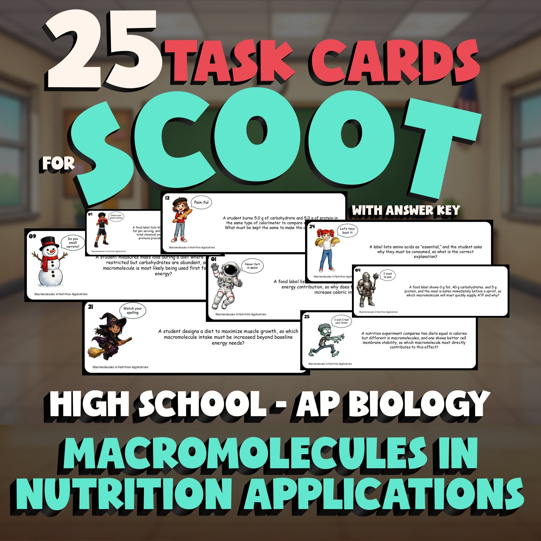 Macromolecules in Nutrition Applications SCOOT TASK CARDS Game AP Biology