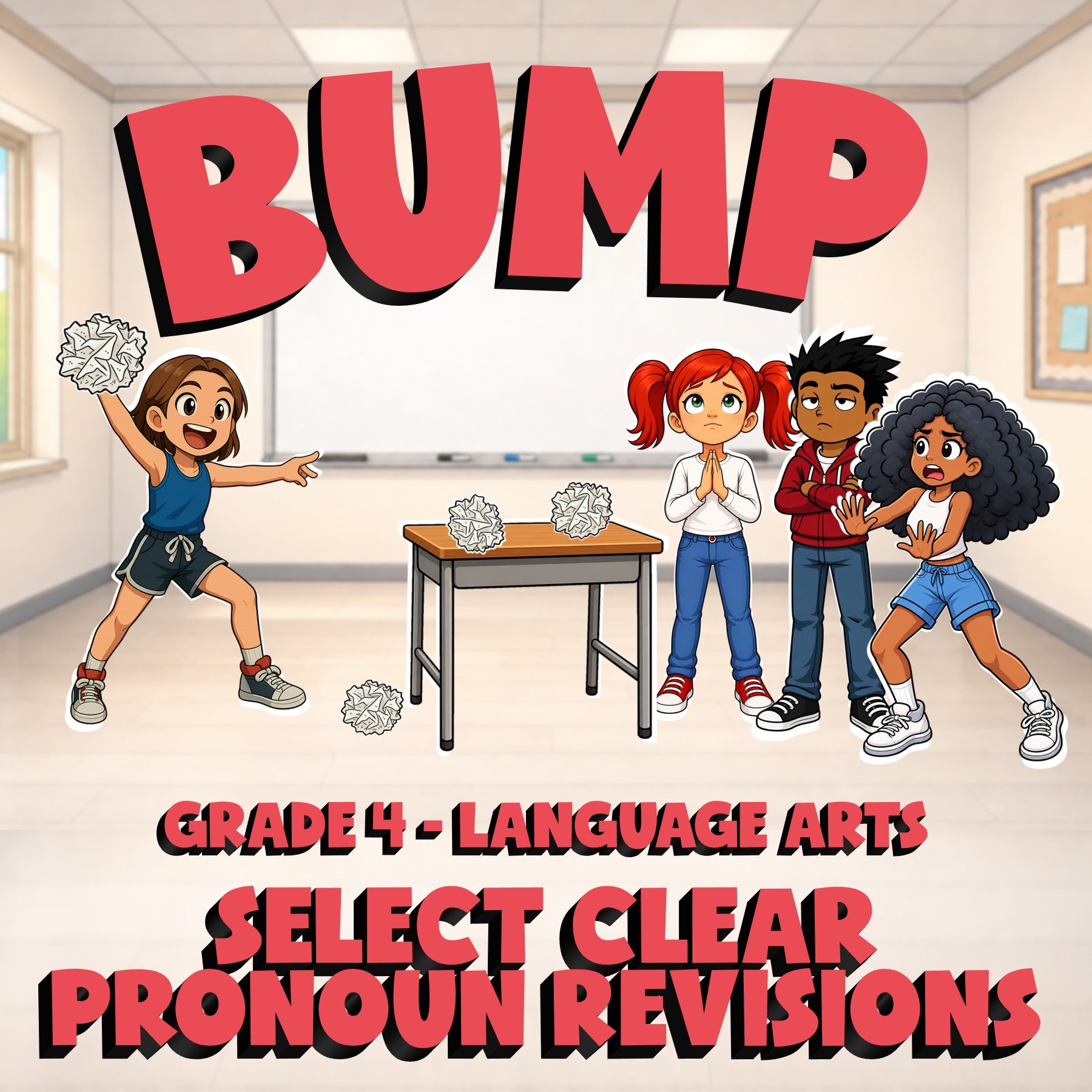 Select Clear Pronoun Revisions BUMP ELA Game - No Prep Grade 4 Review Activity