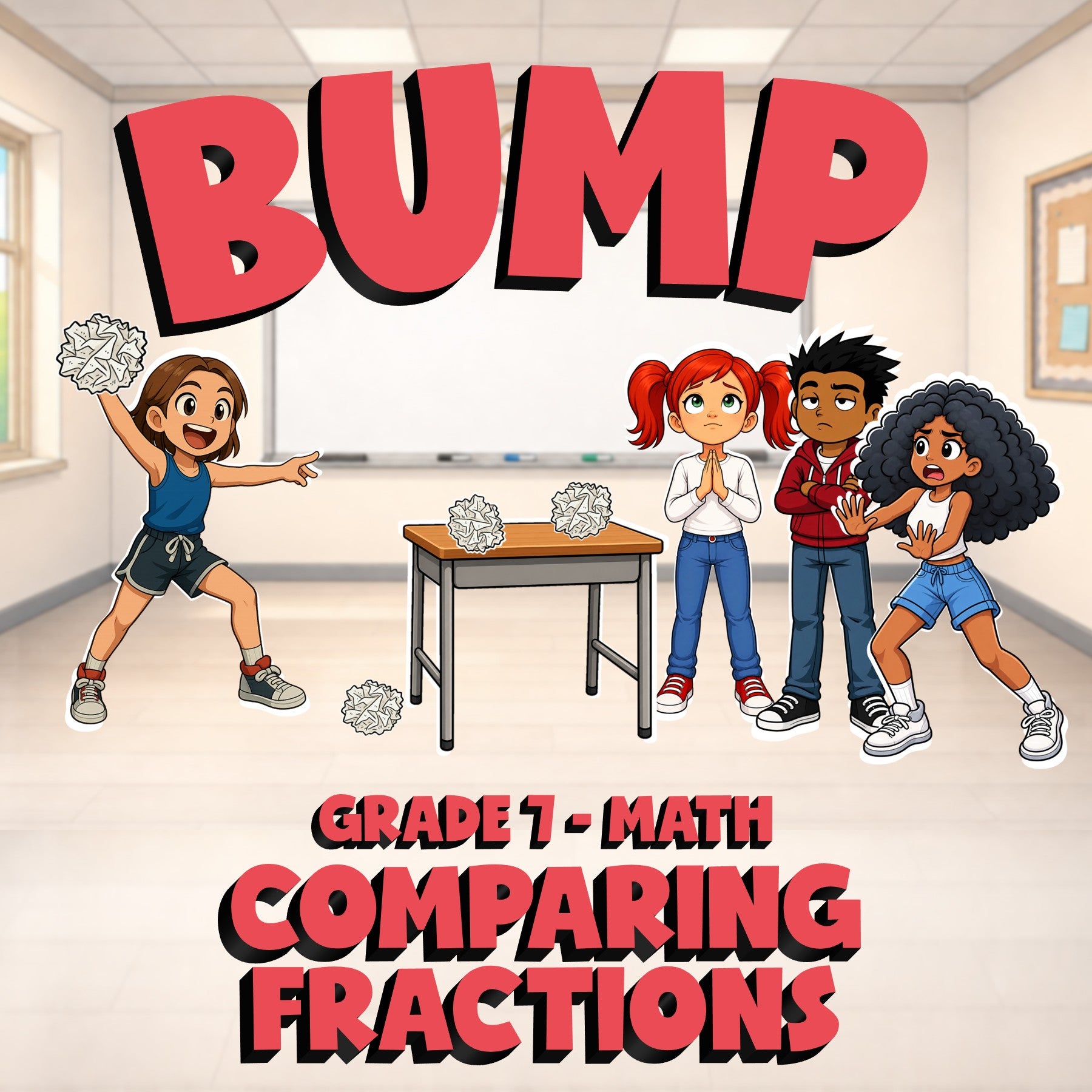 Comparing Fractions BUMP Math Game - No Prep Grade 7 Review Activity