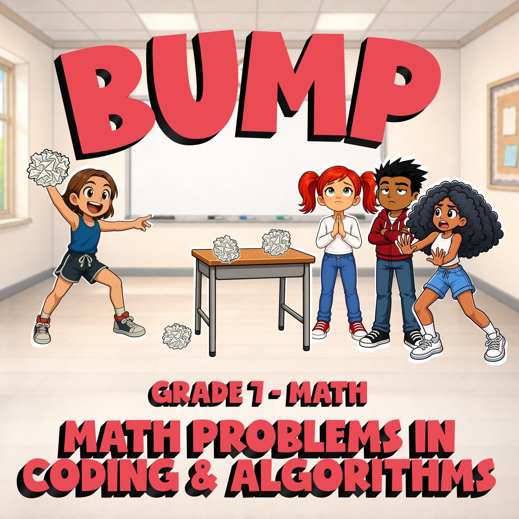Math Problems in Coding & Algorithms BUMP Math Game - No Prep Grade 7 Review