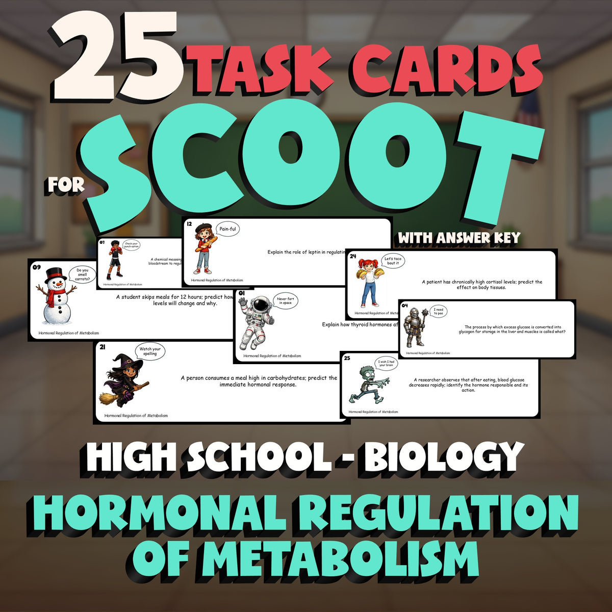 Hormonal Regulation of Metabolism SCOOT TASK CARDS Science Game - Biology
