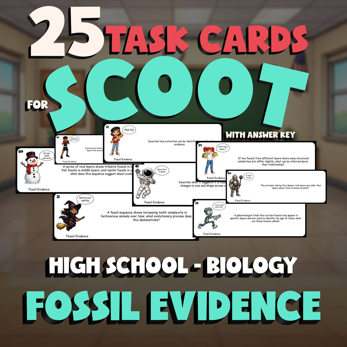 Fossil Evidence SCOOT TASK CARDS Science Game - No Prep Biology Review Activity