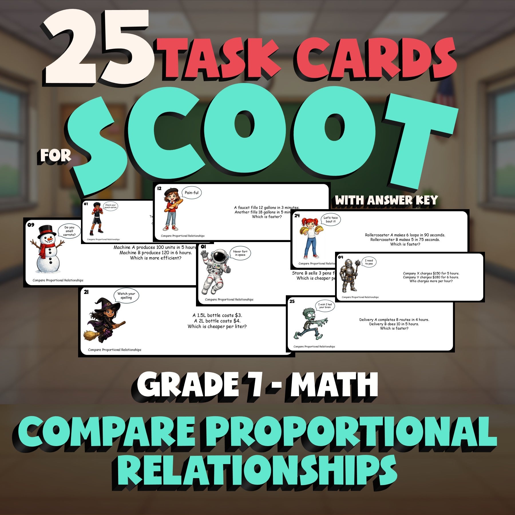 Compare Proportional Relationships SCOOT TASK CARDS Math Game - No Prep Grade 7
