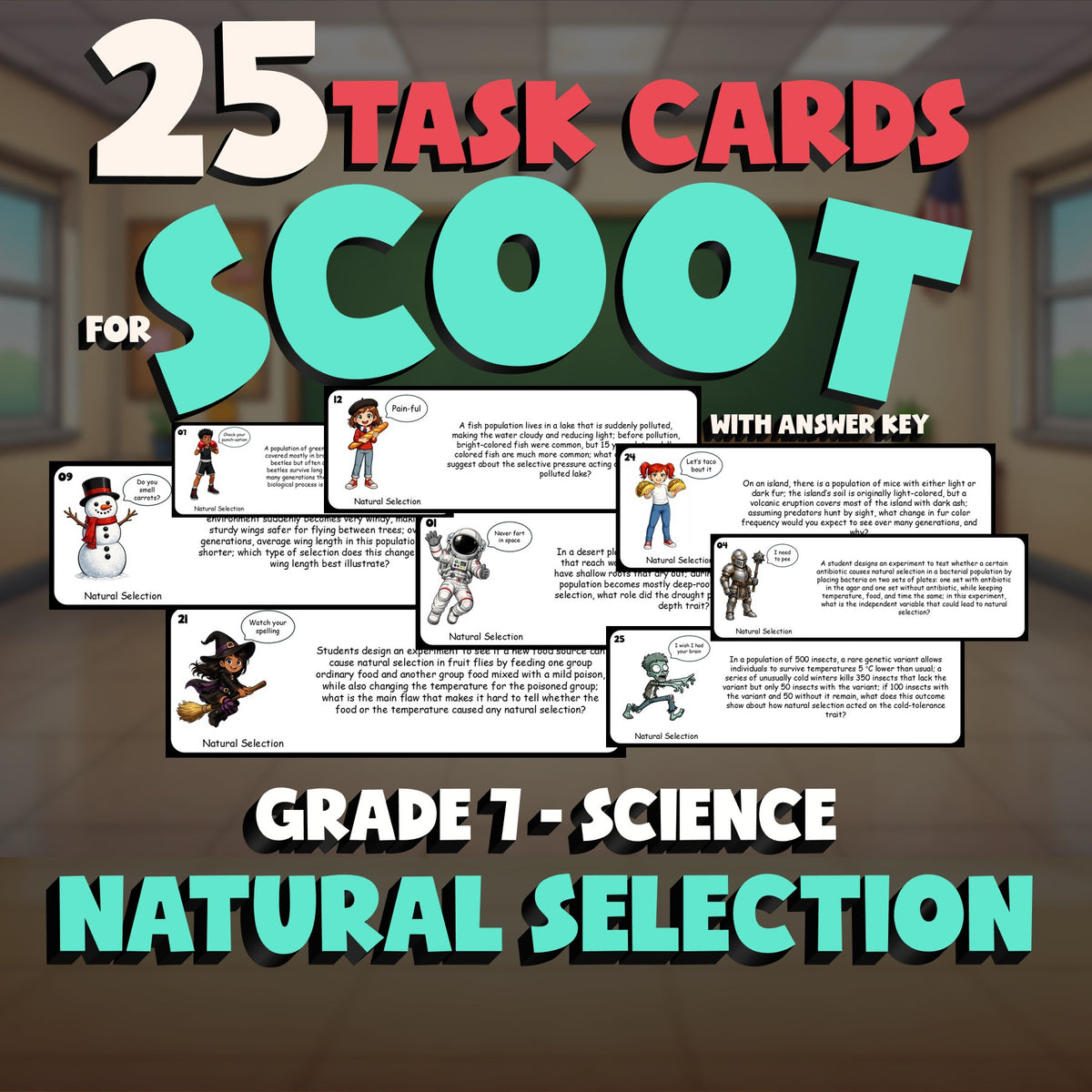 Natural Selection SCOOT TASK CARDS Science Game - No Prep Grade 7 Review