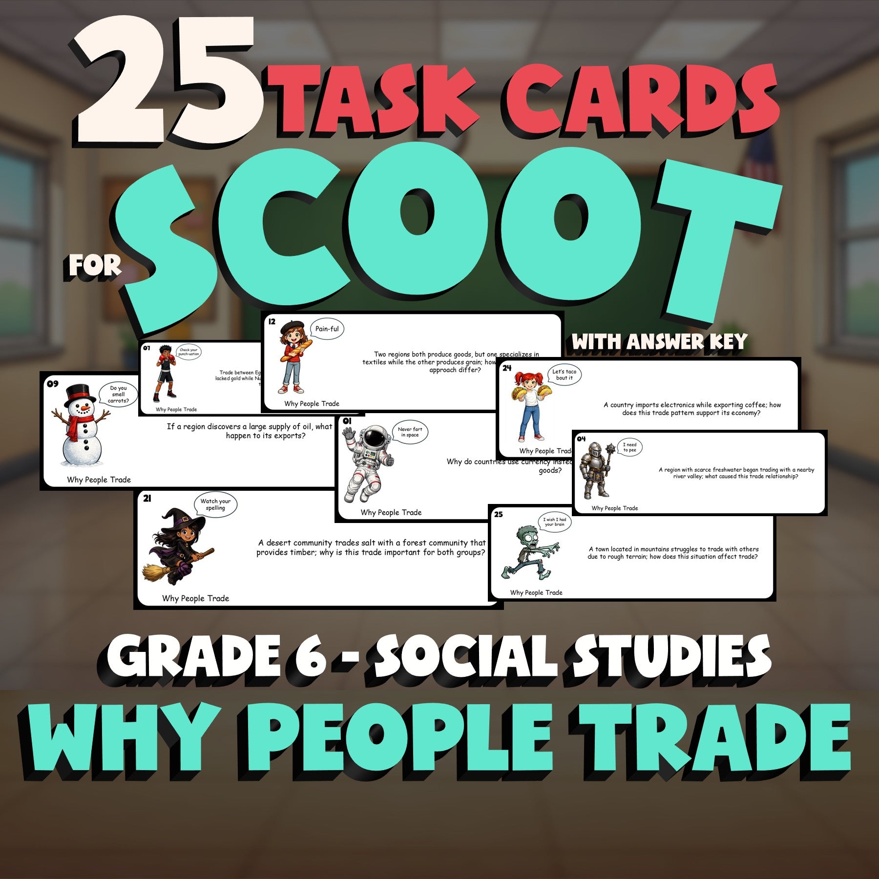 Why People Trade SCOOT TASK CARDS Socials Game - No Prep Grade 6 Review Activity