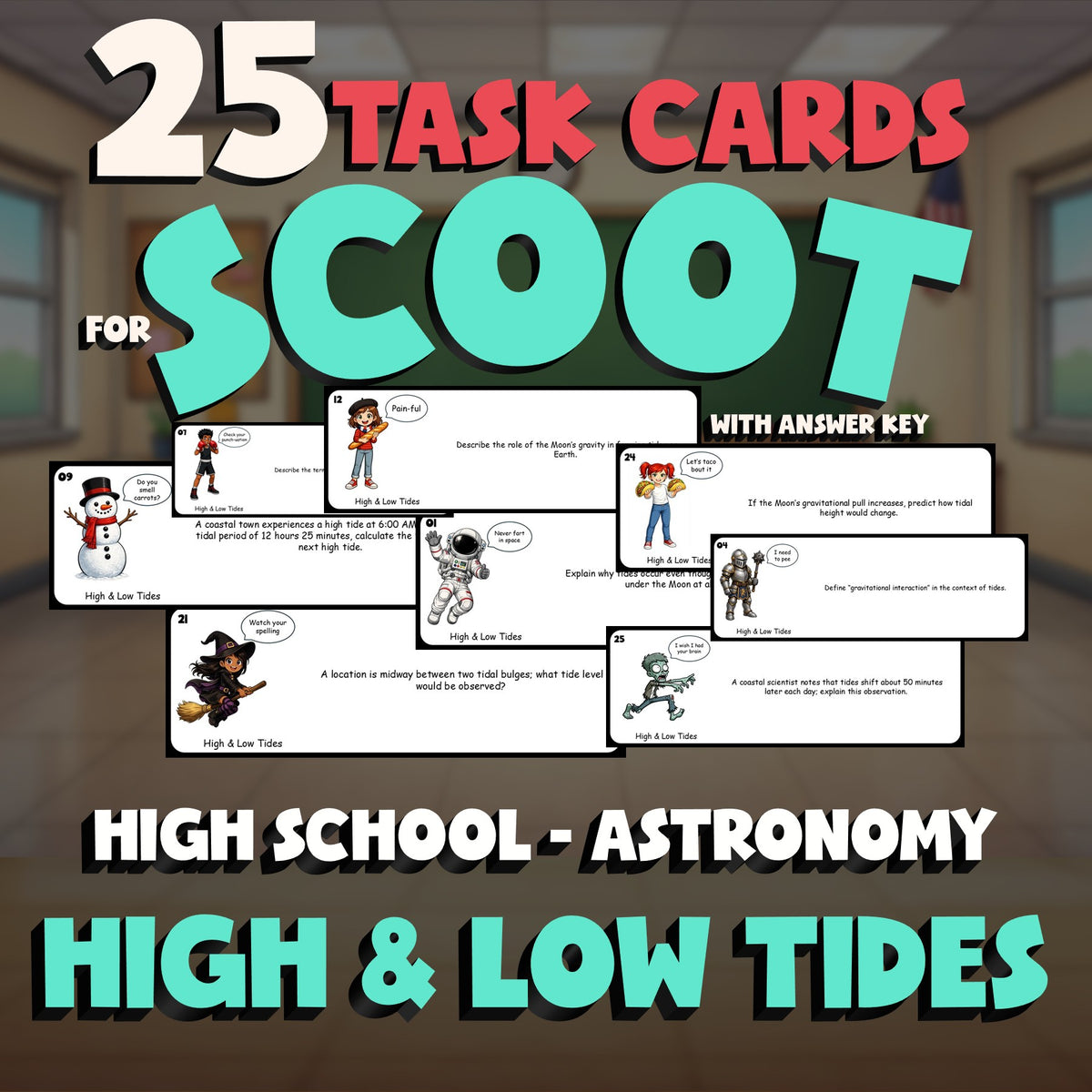 High & Low Tides SCOOT TASK CARDS Science Game - No Prep Astronomy Review