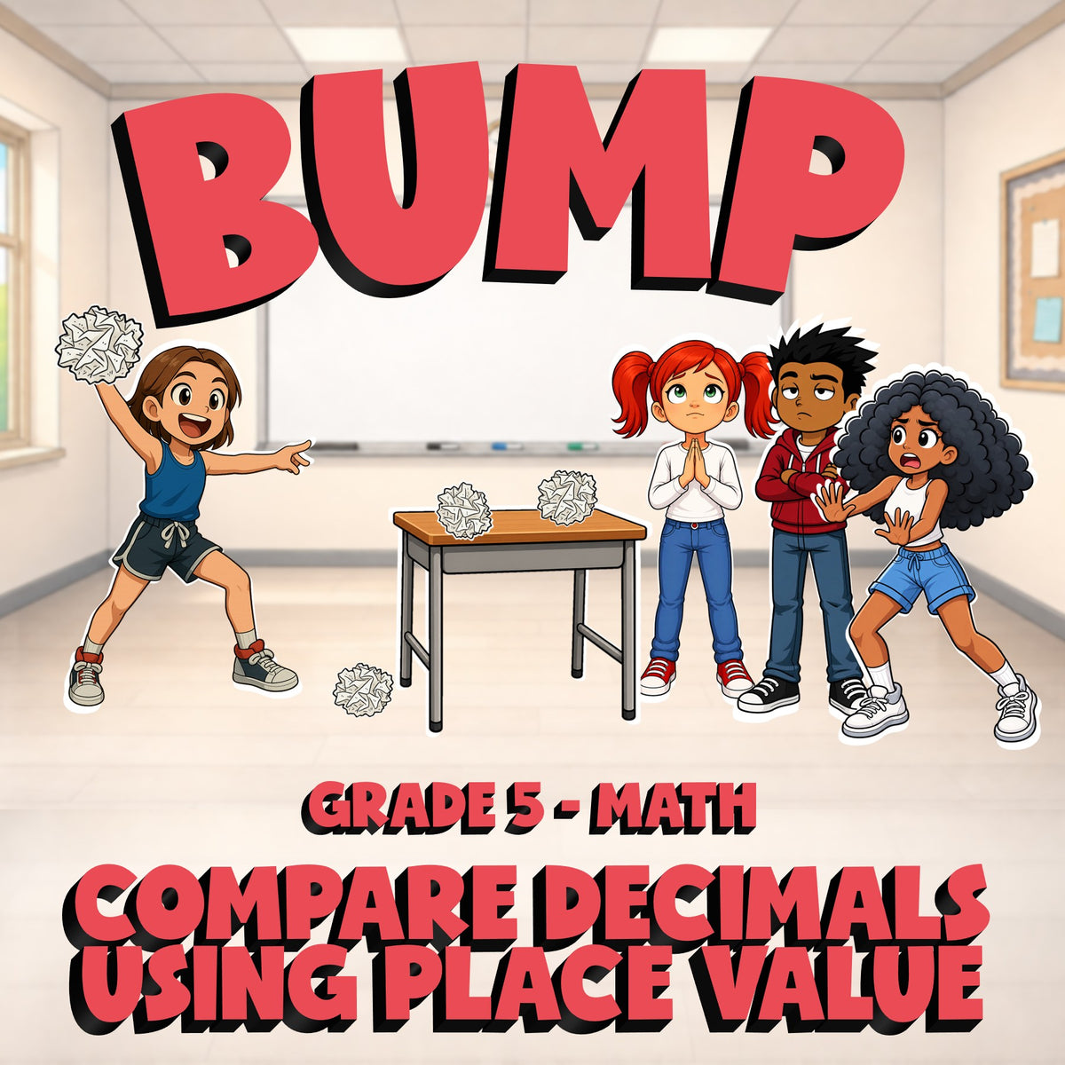 Compare Decimals Using Place Value BUMP Math Game - No Prep Grade 5 Review