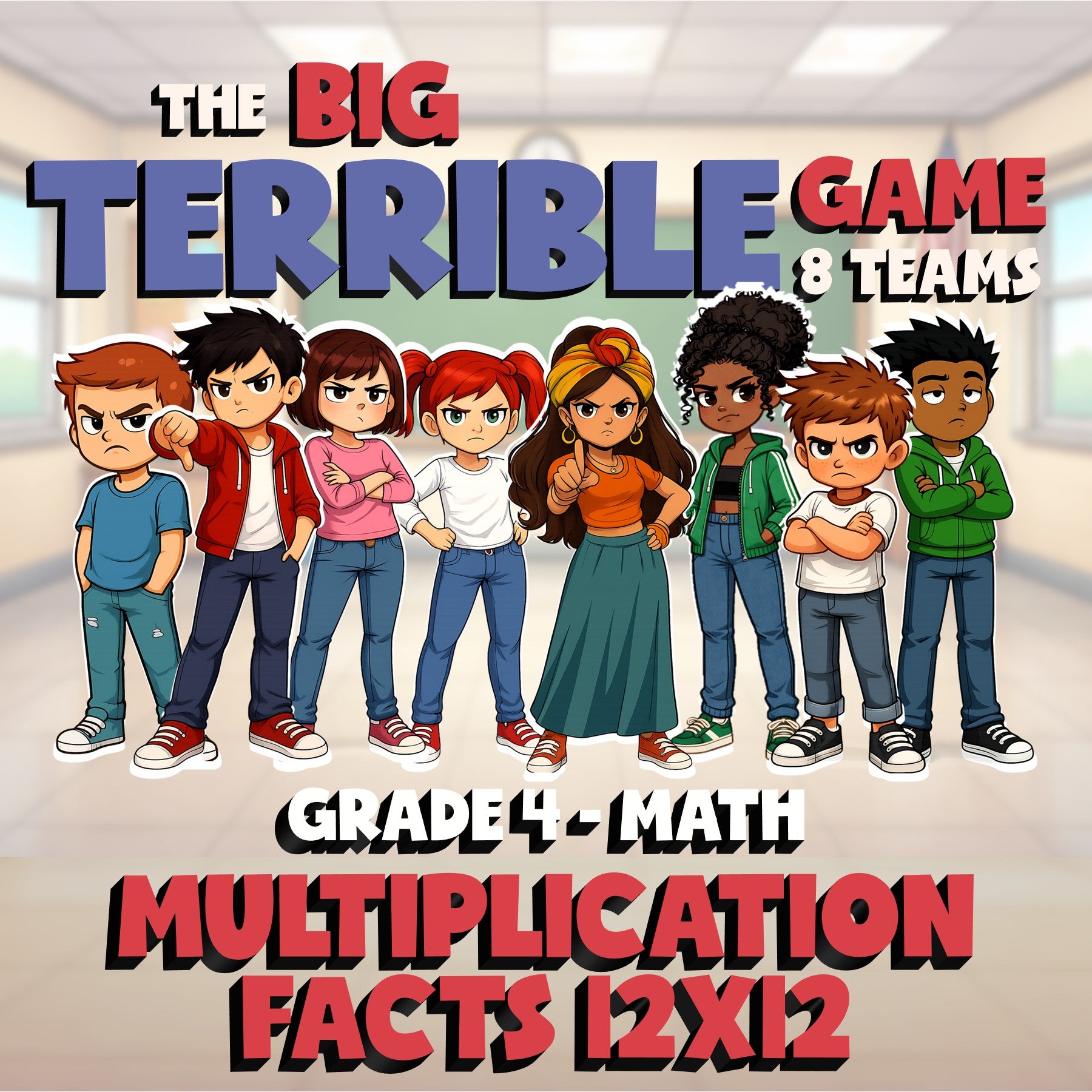 Multiplication Facts 12x12 BIG TERRIBLE GAME - No Prep Grade 4 Math Review