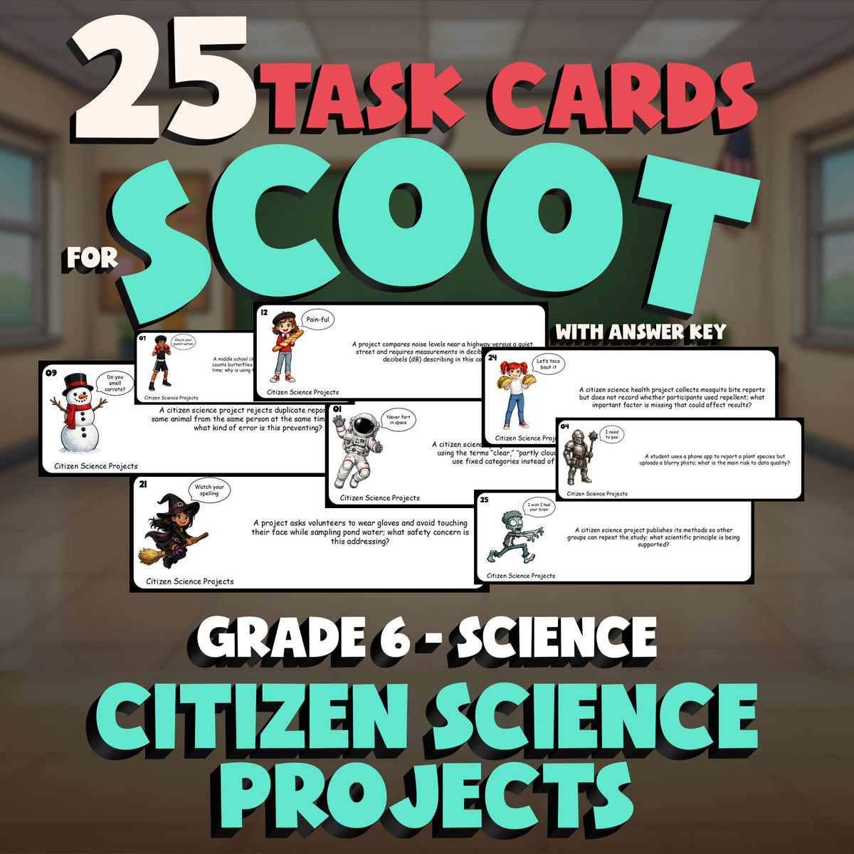 Citizen Science Projects SCOOT TASK CARDS Science Game - No Prep Grade 6 Review