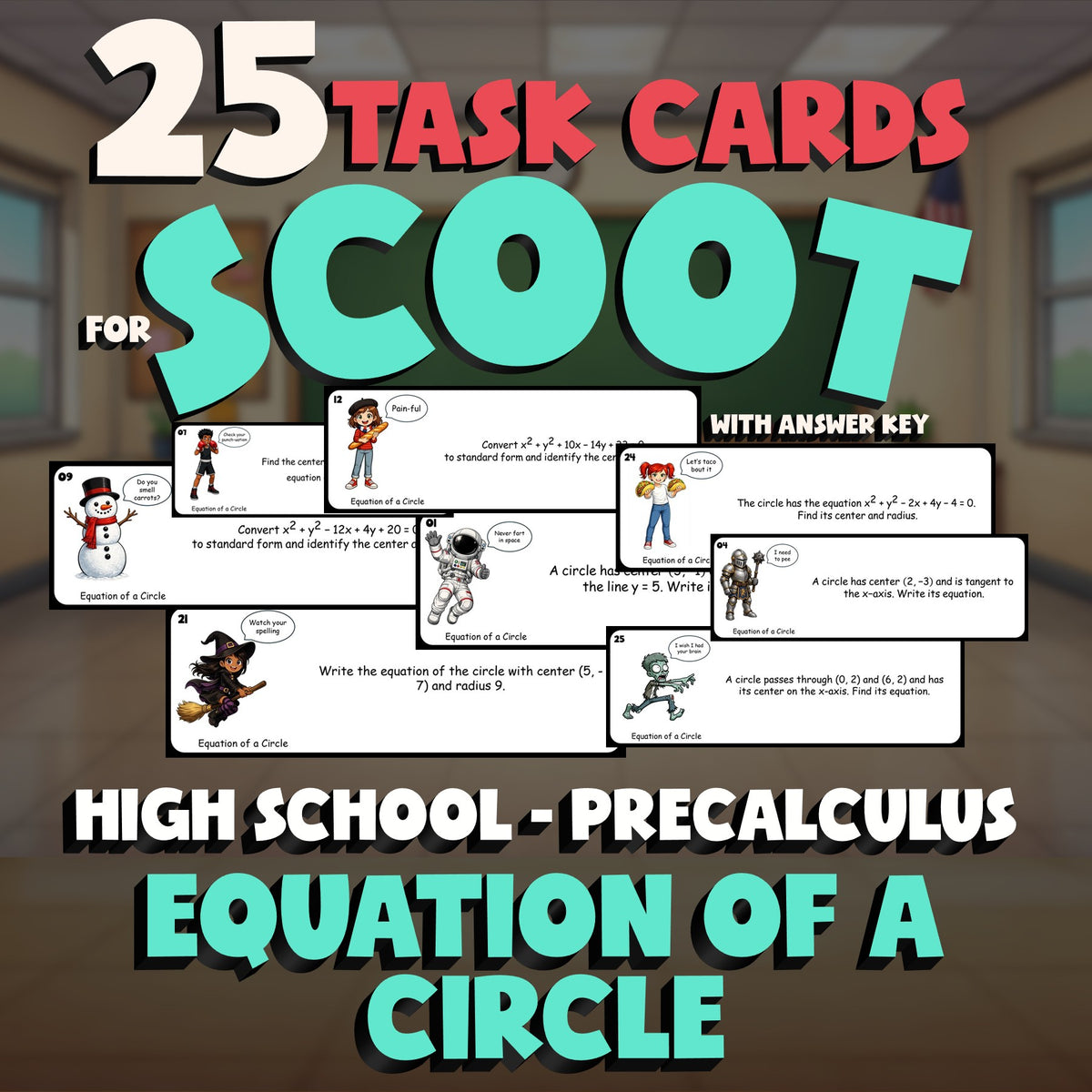 Equation of a Circle SCOOT TASK CARDS Math Game - No Prep PreCalculus Review