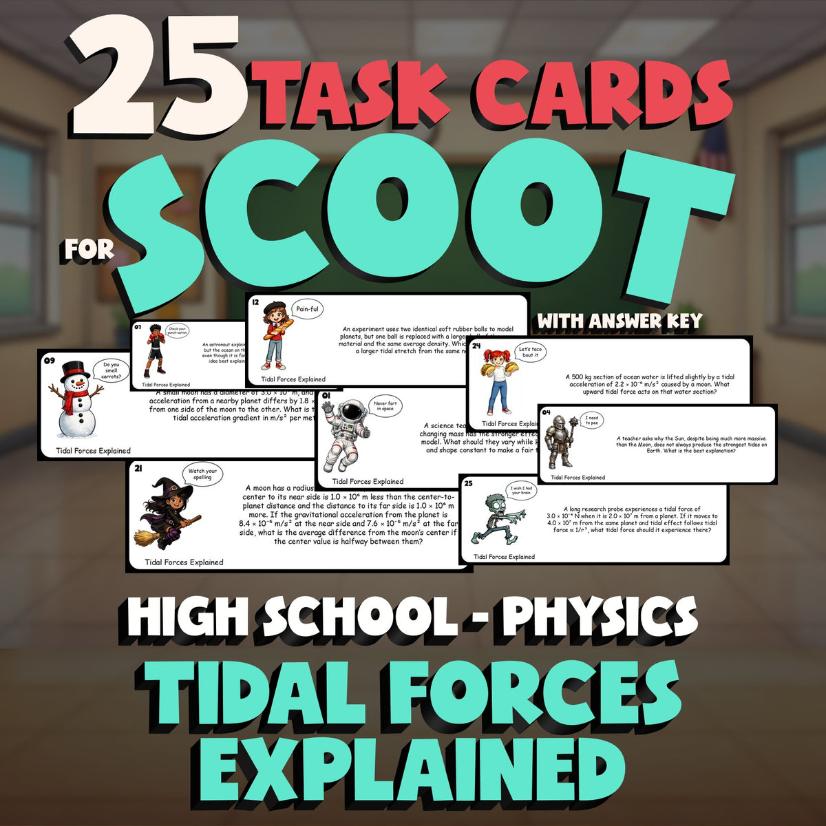 Tidal Forces Explained SCOOT TASK CARDS Science Game - No Prep Physics Review