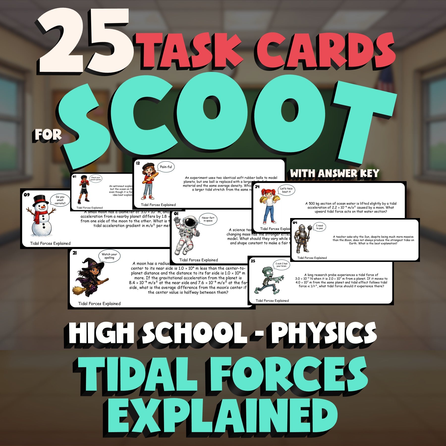 Tidal Forces Explained SCOOT TASK CARDS Science Game - No Prep Physics Review